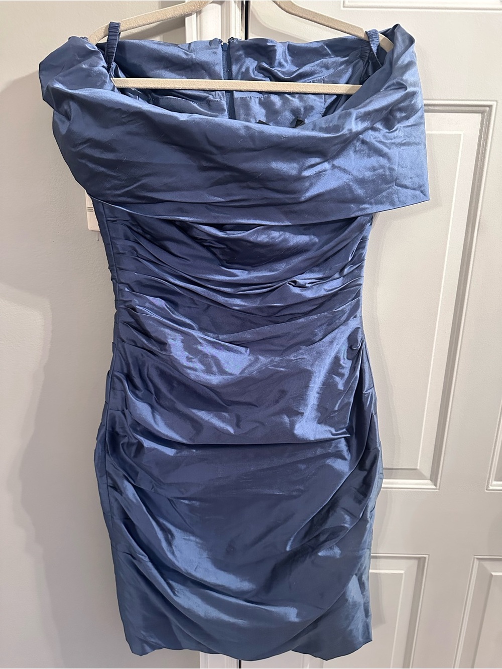 Saks Fifth Avenue Strapless Satin Ruched Cocktail Dress in Navy Blue